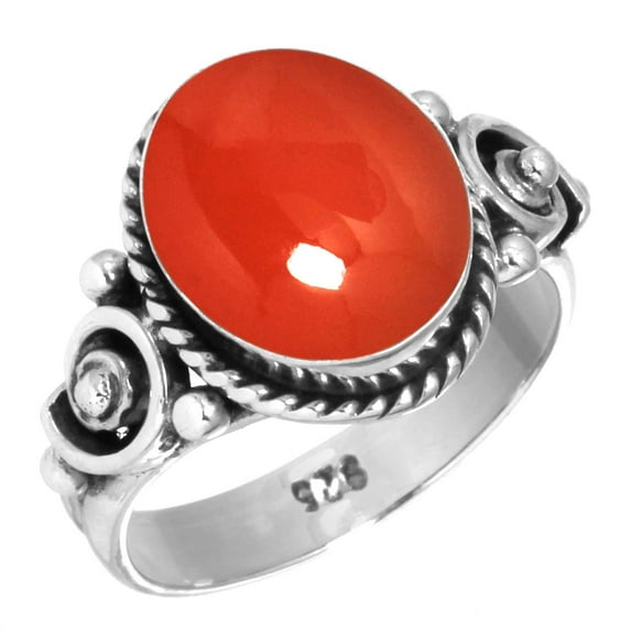 925 Silver Ring For Women - Girls Orange Natural Carnelian Stone Silver Ring Size 7 August Birthstone Elegant Silver Ring Size 7 Gift For Women On Valentine's Day 925 Silver Jewelry With Gemstone
