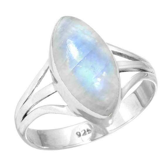 925 Sterling Silver Women Jewelry Natural Rainbow Moonstone Ring