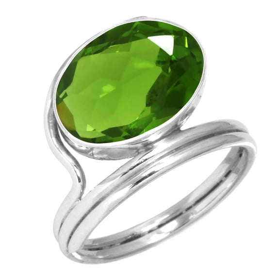925 Silver Ring For Women Green Peridot Quartz Stone Silver Ring Size 10.5 August Birthstone Hand Made Silver Ring Size 10.5 Gift For Girl Friend On Valentine's Day 925 Gemstone Silver Jewelry