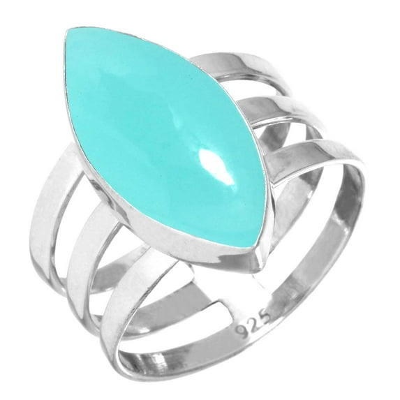 925 Sterling Silver Ring Natural Aqua Chalcedony Handmade Jewelry