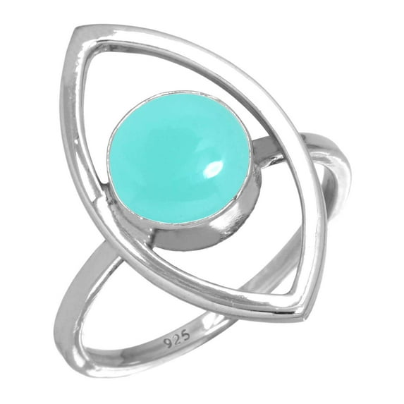 Natural Aqua Chalcedony Ring 925 Sterling Silver Handmade Jewelry