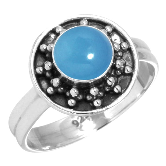 925 Sterling Silver Women Jewelry Natural Blue Chalcedony Ring