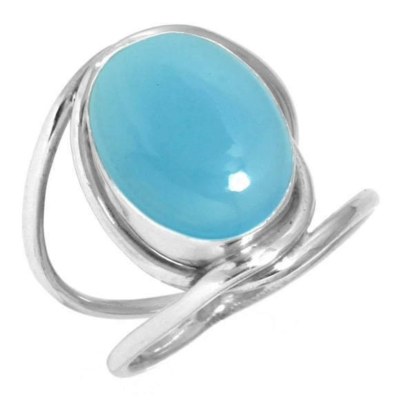 925 Silver Ring For Women - Men Blue Chalcedony Stone Silver Ring Size 9.5 Elegant Silver Ring Size 9.5 Gift For Mother On Mothers' Day 925 Silver Jewelry With Gemstone