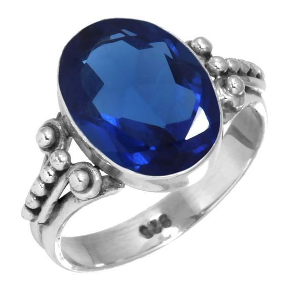 925 Silver Ring For Women - Men Blue Sapphire Simulated Stone Silver Ring Size 12 September Birthstone Handmade Silver Ring Size 12 Gift For Girl Friend On Anniversary 925 Gemstone Silver Jewelry
