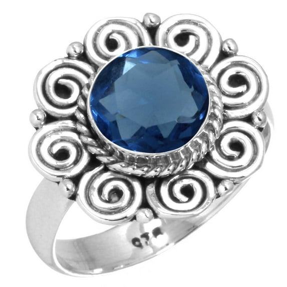 Blue Sapphire Simulated Ring 925 Sterling Silver Handmade Jewelry