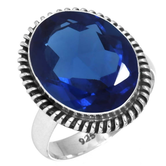 925 Silver Ring For Women - Men Blue Sapphire Simulated Stone Silver Ring Size 6.5 September Birthstone Fashion Silver Ring Size 6.5 Gift For Ladies On Birthday 925 Silver Jewelry With Gemstone