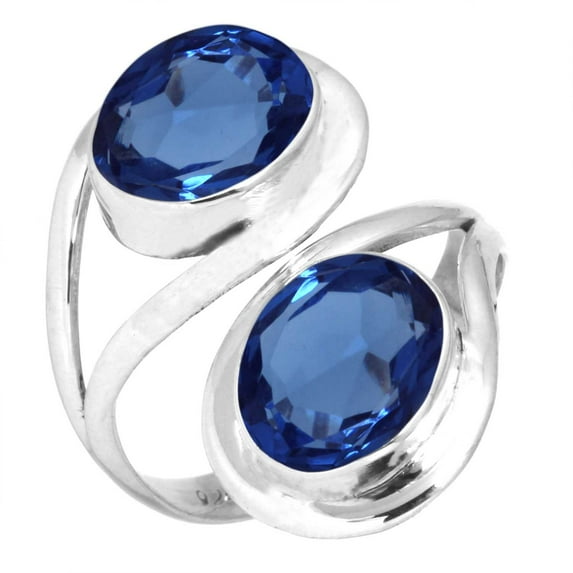 Blue Sapphire Simulated Women Jewelry 925 Sterling Silver Ring