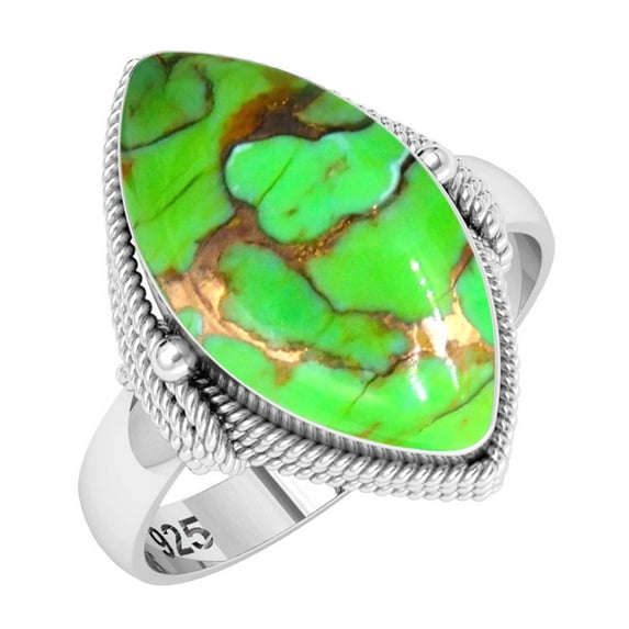 Copper Green Turquoise Women Jewelry 925 Sterling Silver Ring