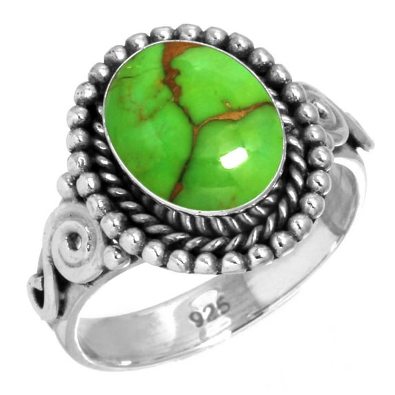 Copper Green Turquoise Women Jewelry 925 Sterling Silver Ring