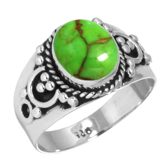 925 Sterling Silver Copper Green Turquoise Handmade Ring