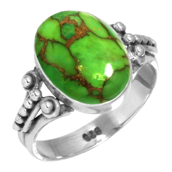 925 Silver Ring For Women - Men Copper Green Turquoise Stone Silver Ring Size 6 Simple Silver Ring Size 6 Gift For Ladies On Wedding 925 Silver Jewelry With Gemstone