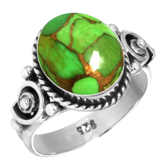 925 Silver Ring For Women - Men Copper Green Turquoise Stone Silver Ring Size 9 Handmade Silver Ring Size 9 Gift For Girl Friend On Thanksgiving 925 Gemstone Silver Jewelry