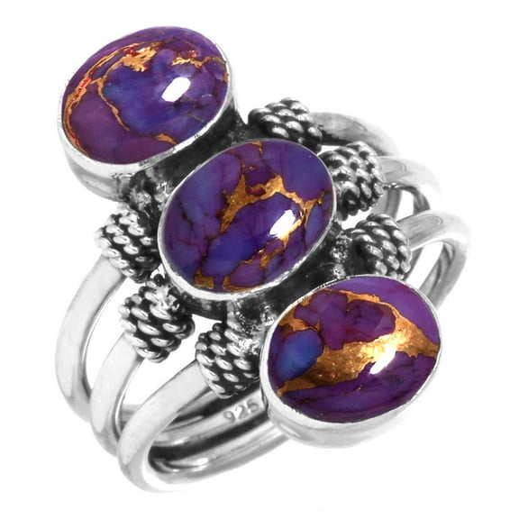 Copper Purple Turquoise 925 Sterling Silver Handmade Ring