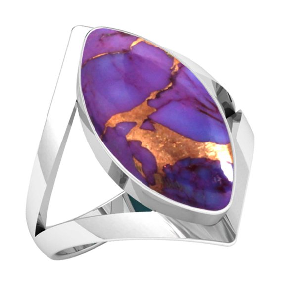 Copper Purple Turquoise 925 Sterling Silver Handmade Ring
