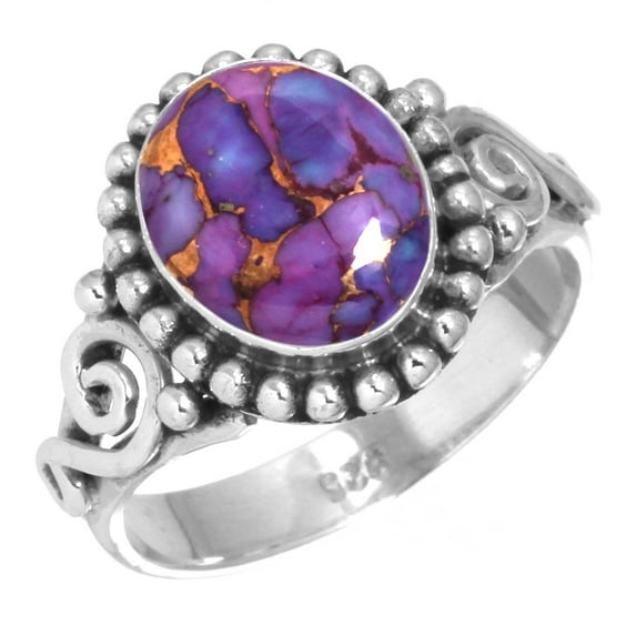 Copper Purple Turquoise Women Jewelry 925 Sterling Silver Ring