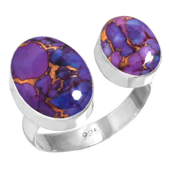 925 Silver Ring For Women - Men Copper Purple Turquoise Stone Silver Ring Size 9.5 Hand Made Silver Ring Size 9.5 Gift For Girl Friend On Friendship Day 925 Gemstone Silver Jewelry