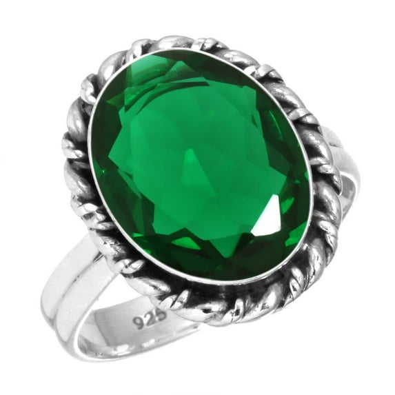 925 Silver Ring For Women - Men Green Emerald Simulated Stone Silver Ring Size 10 May Birthstone Hand Made Silver Ring Size 10 Gift For Girl Friend On Anniversary 925 Gemstone Silver Jewelry