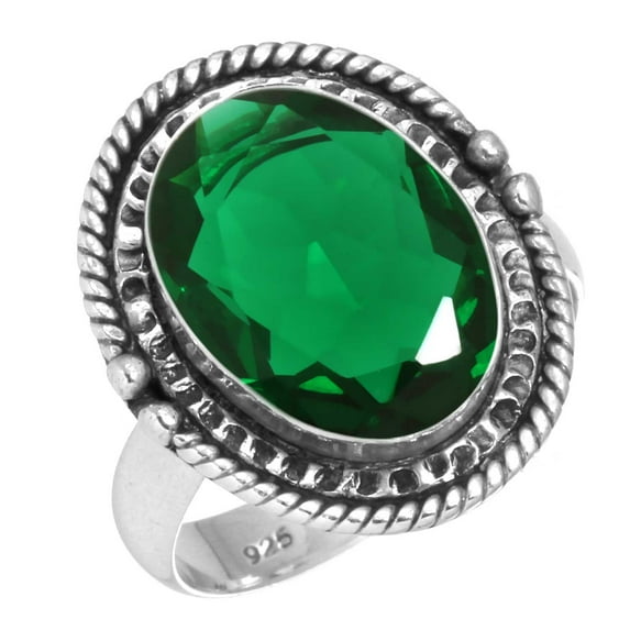925 Silver Ring For Women - Men Green Emerald Simulated Stone Silver Ring Size 12.5 May Birthstone Costume Silver Ring Size 12.5 Gift For Girl Friend On Friendship Day 925 Gemstone Silver Jewelry