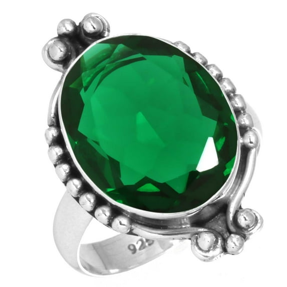 925 Silver Ring For Women - Men Green Emerald Simulated Stone Silver Ring Size 12.5 May Birthstone Handmade Silver Ring Size 12.5 Gift For Girl Friend On Wedding 925 Gemstone Silver Jewelry