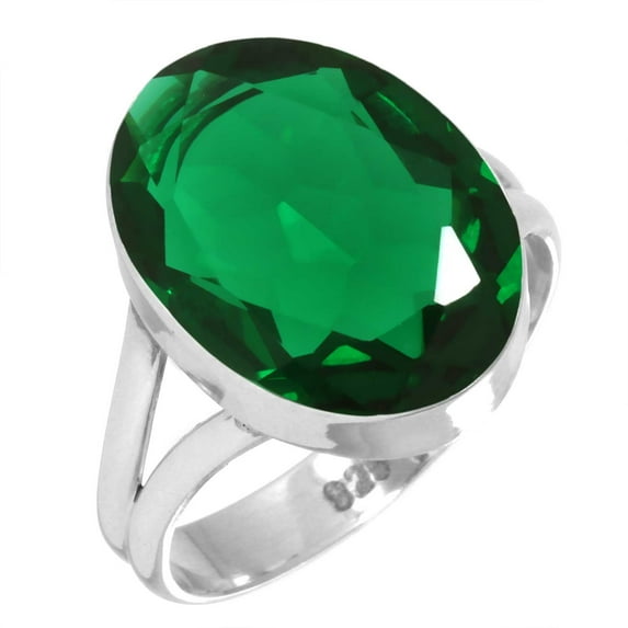 925 Silver Ring For Women - Men Green Emerald Simulated Stone Silver Ring Size 7 May Birthstone Hand Made Silver Ring Size 7 Gift For Ladies On Mothers' Day 925 Gemstone Silver Jewelry