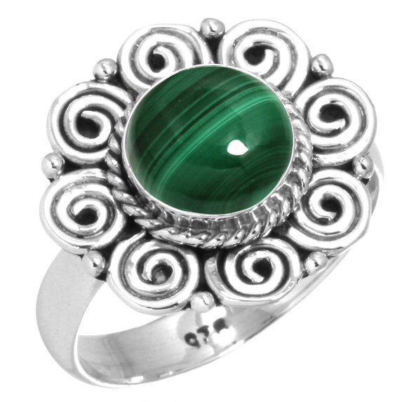 Natural Malachite Ring 925 Sterling Silver Handmade Jewelry