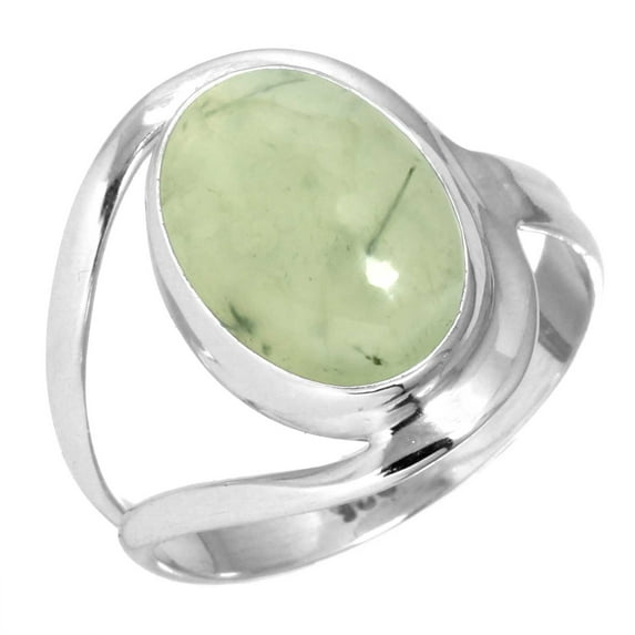 925 Silver Ring For Women - Men Green Genuine Prehnite Stone Silver Ring Size 11 Simple Silver Ring Size 11 Gift For Girl Friend On Wedding 925 Gemstone Silver Jewelry