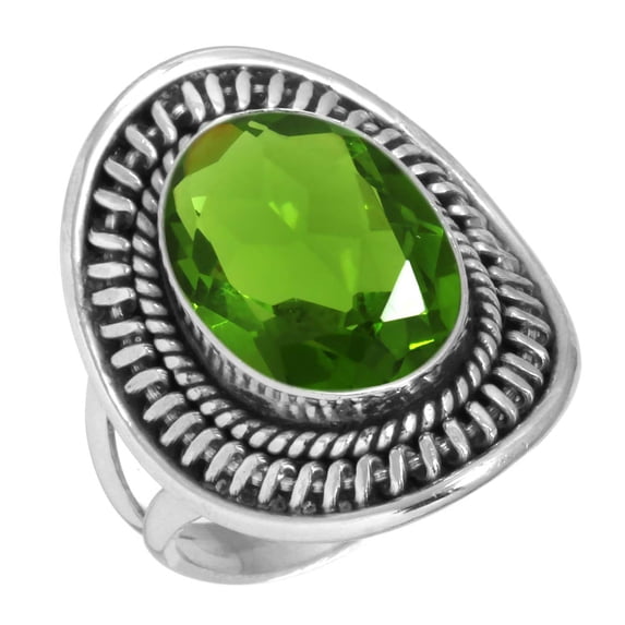 925 Silver Ring For Women - Men Green Peridot Quartz Stone Silver Ring Size 8 August Birthstone Hand Made Silver Ring Size 8 Gift For Ladies On Wedding 925 Silver Jewelry With Gemstone