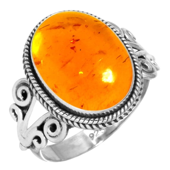 925 Silver Ring For Women - Men Orange Amber Stone Silver Ring Size 6.5 November Birthstone Fashion Silver Ring Size 6.5 Gift For Sister On Wedding 925 Silver Jewelry With Gemstone