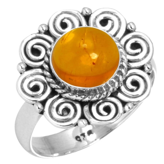 925 Sterling Silver Ring Amber Handmade Jewelry