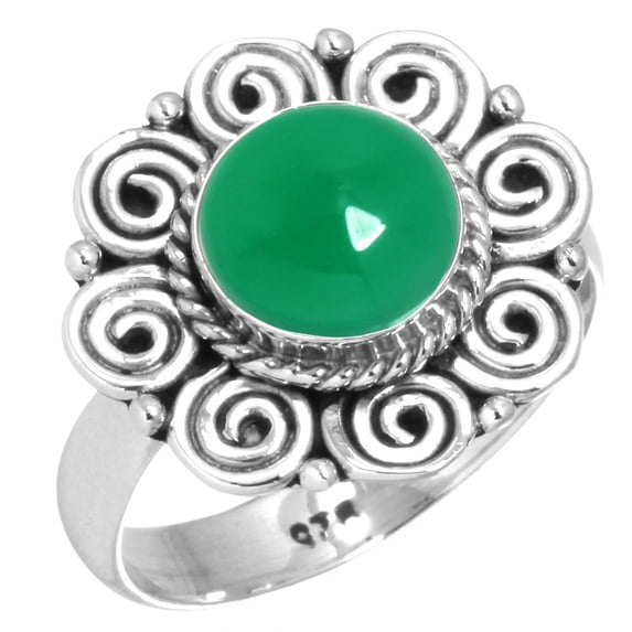 Natural Green Onyx Women Jewelry 925 Sterling Silver Ring