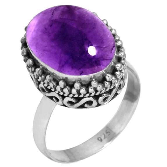 925 Silver Ring For Women - Men Violet Natural Amethyst Stone Silver Ring Size 7.5 February Birthstone Hand Made Silver Ring Size 7.5 Gift For Sister On Birthday 925 Silver Jewelry With Gemstone