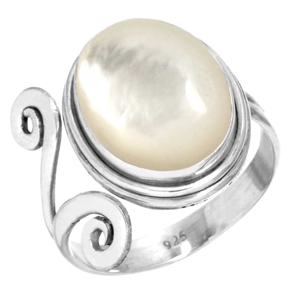 925 Silver Ring For Women - Men White Natural Mother Of Pearl Stone Silver Ring Size 9.5 April Birthstone Boho Silver Ring Size 9.5 Gift For Girl Friend On Wedding 925 Gemstone Silver Jewelry