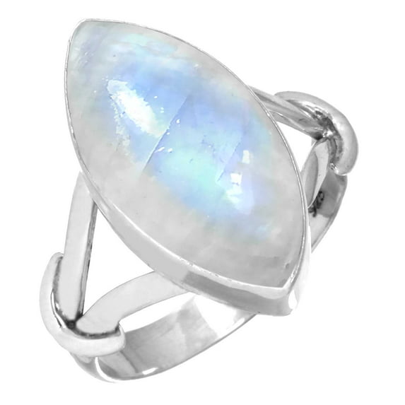 925 Sterling Silver Women Jewelry Natural Rainbow Moonstone Ring