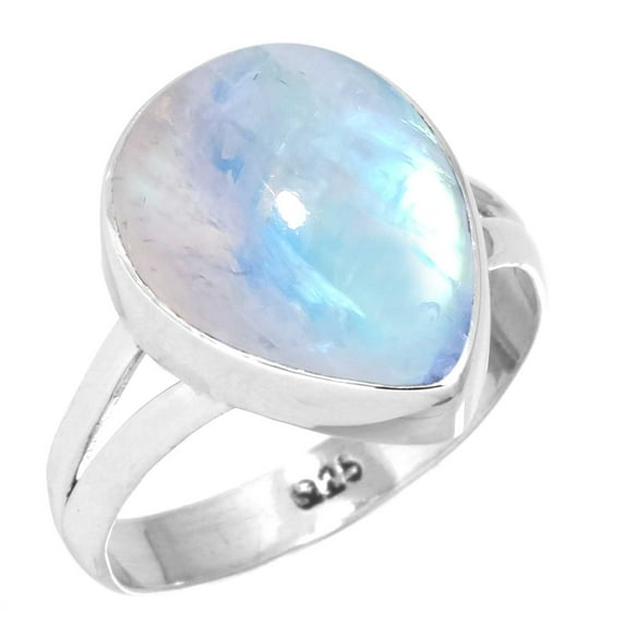 925 Sterling Silver Ring Natural Rainbow Moonstone Handmade Jewelry