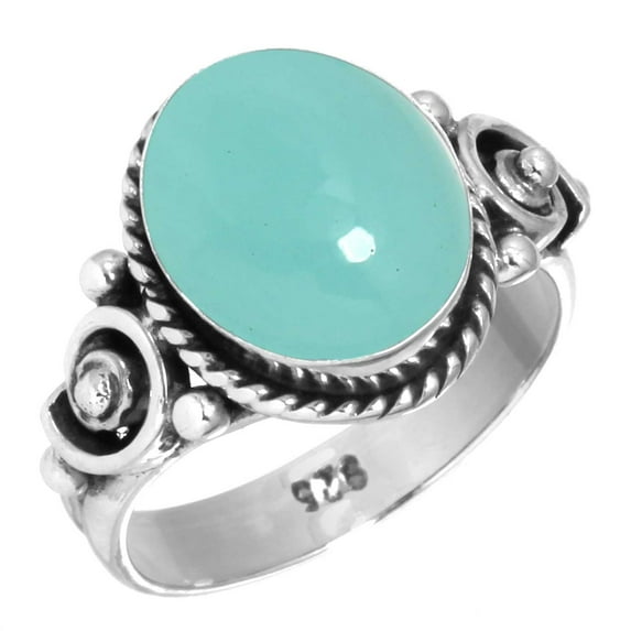 925 Silver Ring For Women - Teens Aqua Chalcedony Stone Silver Ring Size 6.5 March Birthstone Costume Silver Ring Size 6.5 Gift For Women On Cocktail Party 925 Gemstone Silver Jewelry
