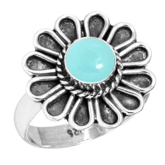 925 Silver Ring For Women - Teens Aqua Chalcedony Stone Silver Ring Size 7 March Birthstone Elegant Silver Ring Size 7 Gift For Mom On Halloween 925 Gemstone Silver Jewelry