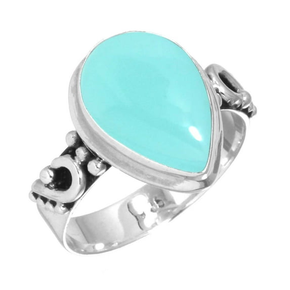 925 Silver Ring For Women - Teens Aqua Chalcedony Stone Silver Ring Size 9.5 March Birthstone Simple Silver Ring Size 9.5 Gift For Mom On Christmas 925 Gemstone Silver Jewelry