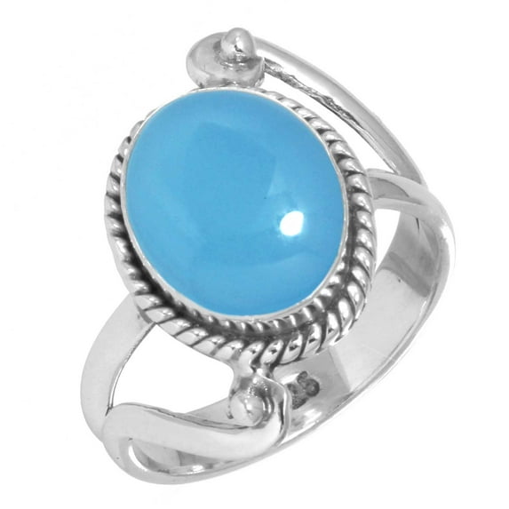 925 Sterling Silver Women Jewelry Natural Blue Chalcedony Ring
