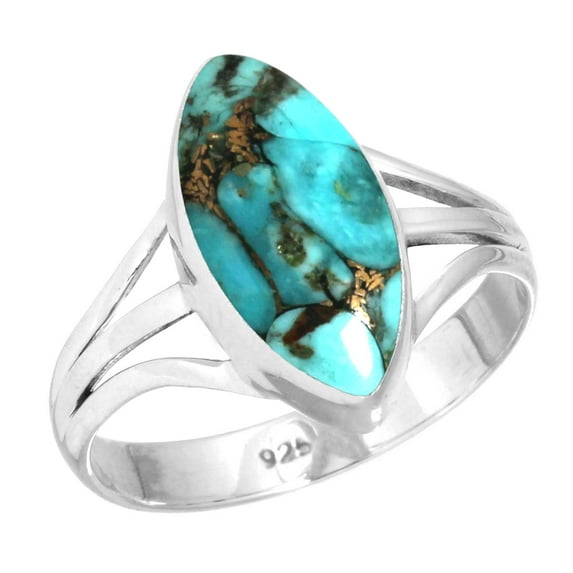 Copper Blue Turquoise 925 Sterling Silver Handmade Ring