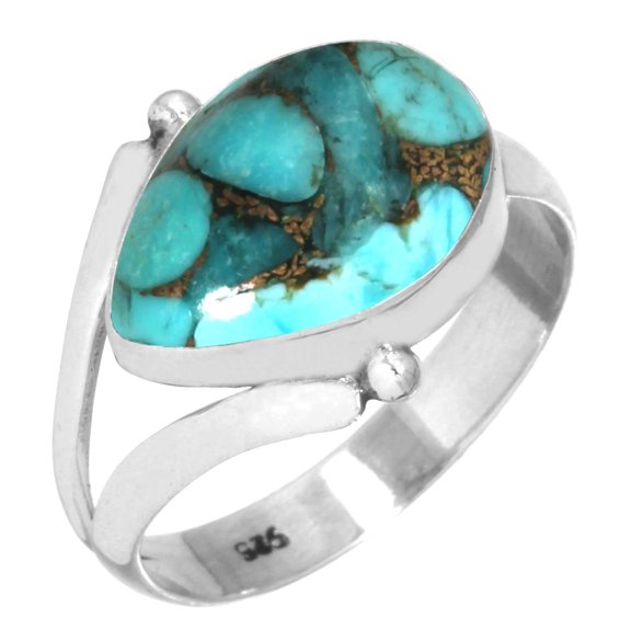 Copper Blue Turquoise Ring 925 Sterling Silver Handmade Jewelry