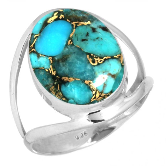 925 Silver Ring For Women - Teens Copper Blue Turquoise Stone Silver Ring Size 7 December Birthstone Costume Silver Ring Size 7 Gift For Women On Wedding 925 Gemstone Silver Jewelry