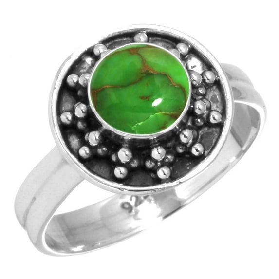 Copper Green Turquoise Women Jewelry 925 Sterling Silver Ring
