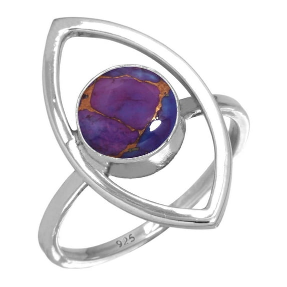 Copper Purple Turquoise 925 Sterling Silver Handmade Ring