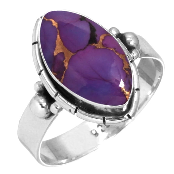 925 Sterling Silver Copper Purple Turquoise Handmade Ring