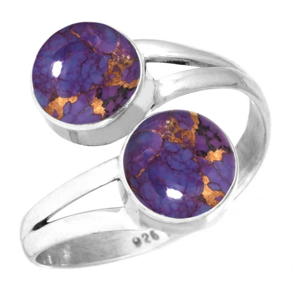 925 Sterling Silver Women Jewelry Copper Purple Turquoise Ring