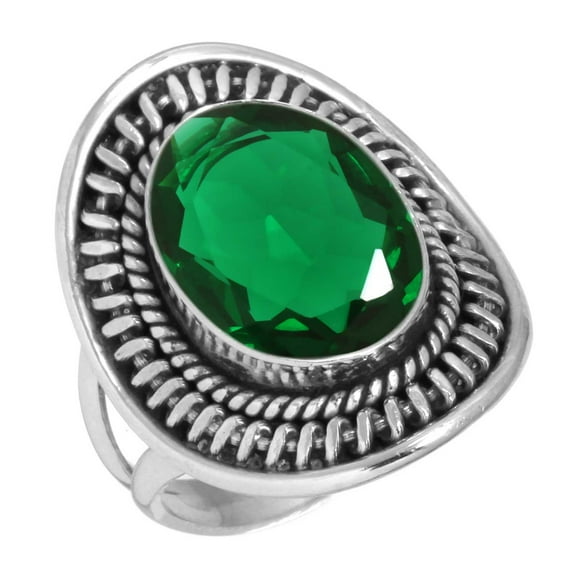 925 Silver Ring For Women - Teens Green Emerald Simulated Stone Silver Ring Size 5 May Birthstone Boho Silver Ring Size 5 Gift For Ladies On Anniversary 925 Gemstone Silver Jewelry