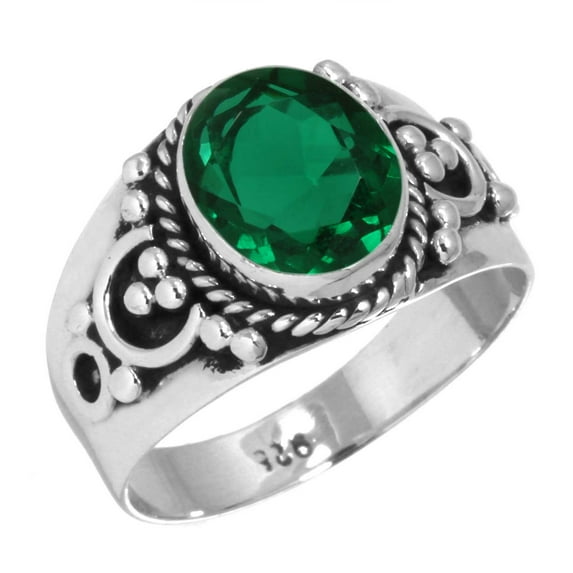 925 Sterling Silver Ring Emerald Simulated Handmade Jewelry