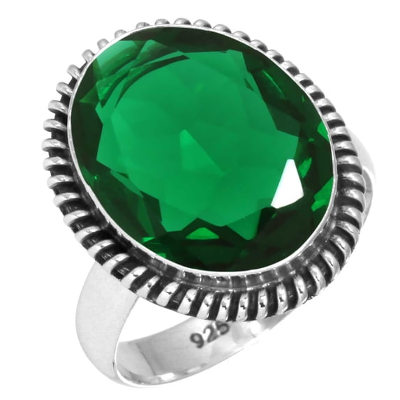 925 Silver Ring For Women - Teens Green Emerald Simulated Stone Silver Ring Size 5 May Birthstone Hand Made Silver Ring Size 5 Gift For Wife On Anniversary 925 Silver Jewelry With Gemstone