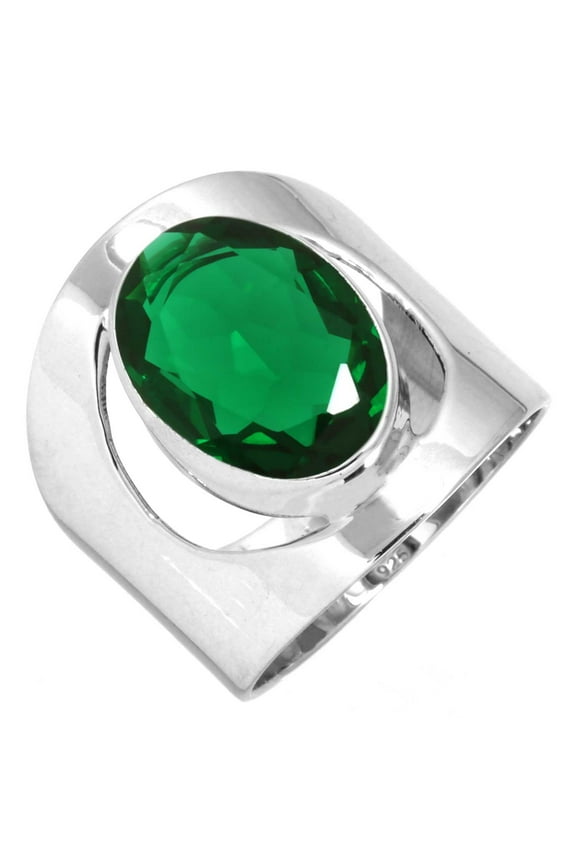 925 Silver Ring For Women - Teens Green Emerald Simulated Stone Silver Ring Size 8.5 May Birthstone Costume Silver Ring Size 8.5 Gift For Women On Mothers' Day 925 Silver Jewelry With Gemstone