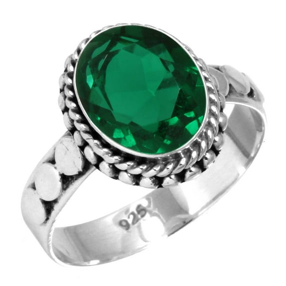 Emerald Simulated Ring 925 Sterling Silver Handmade Jewelry